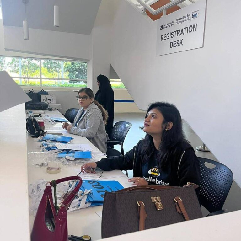 Students Bhavna And Kaashina at the spelling bee event at Amity University, Dubai